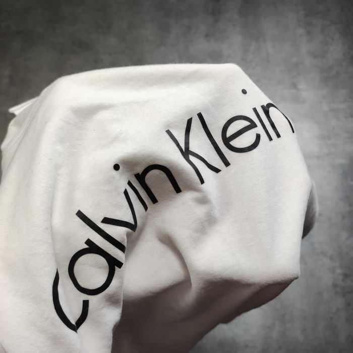 MĘSKA Koszulka Długi Rękaw Bluzka Biała Bawełna Calvin Klein Elegancka