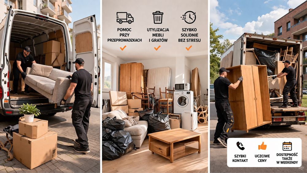 Pomoc przy przeprowadzkach + wynoszenie i utylizacja mebli | Szybko i solidnie