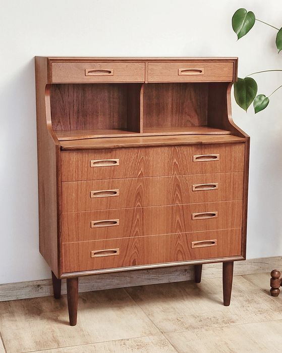 Duński tekowy sekretarzyk biurko Mid Century vintage retro teak Dania