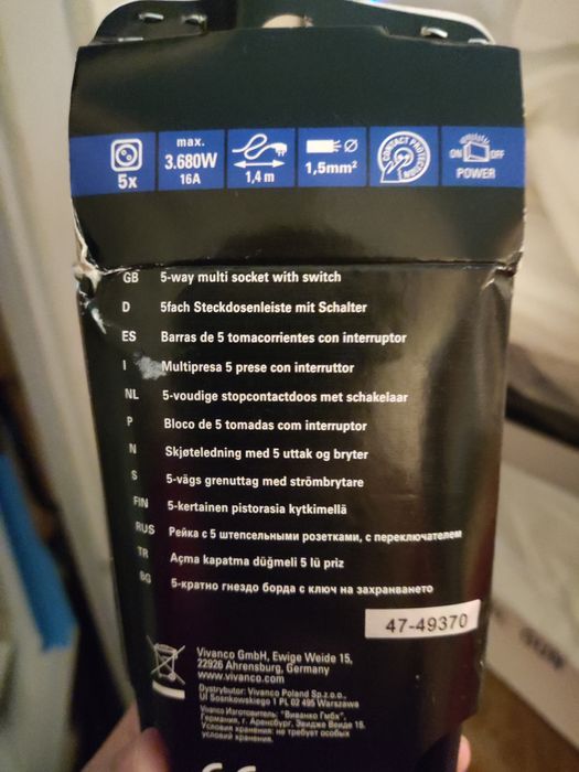 Tripla bloco régua 5 tomadas on off 16A