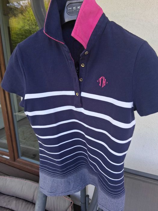 Polo granatowe w białe paski.