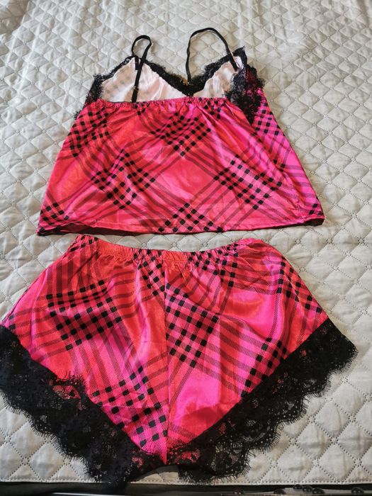 Komplet piżama do spania piżamka zestaw spodenki top satynowy S/M