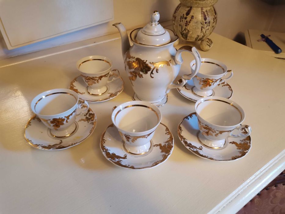 Zestaw porcelany Wałbrzych Złoty Liść