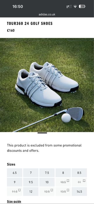 Кроссовки ботинки для гольфа с шипами adidas 26см