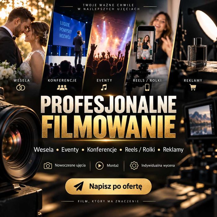 Kamerzysta | Filmowanie Rolki Reelsy | Eventów | Wesela | Reklamy | Montaż filmów | Nagrywanie