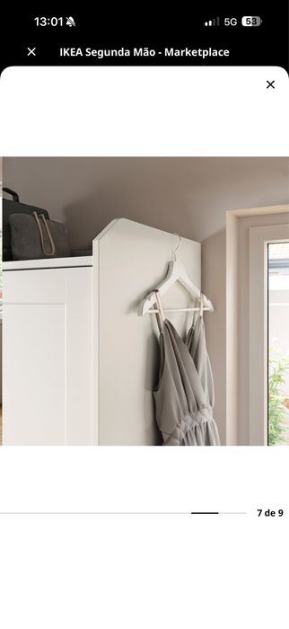 Roupeiro c/portas deslizantes, branco, 118x55x199 cm · Como novo