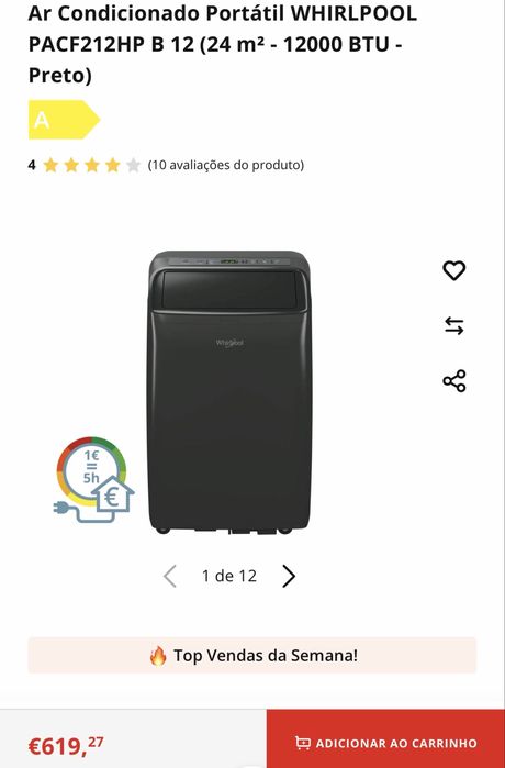 Ar Condicionado Portátil WHIRLPOOL PACF212HP - 12.000Btu