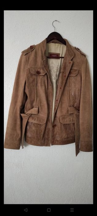 Kurtka skórzana stójka z paskiem