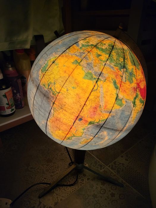 Stary duży globus podświetlany z lat 60 - 70 PRL-U