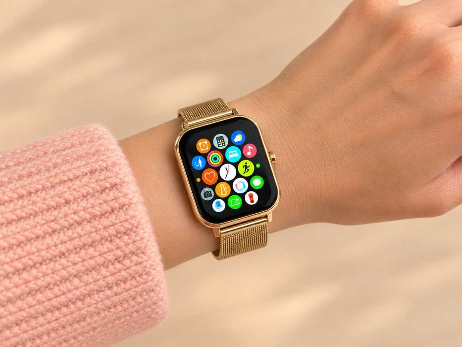 Nowoczesny zegarek damski nowy złoty smartwatch