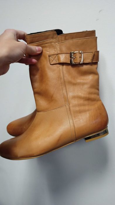 Шкіряні чоботи рижі 40 розмір