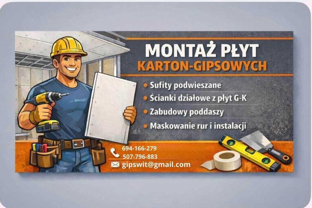 Sufity podwieszane | Zabudowy z płyt G-K | Ścianki działowe |