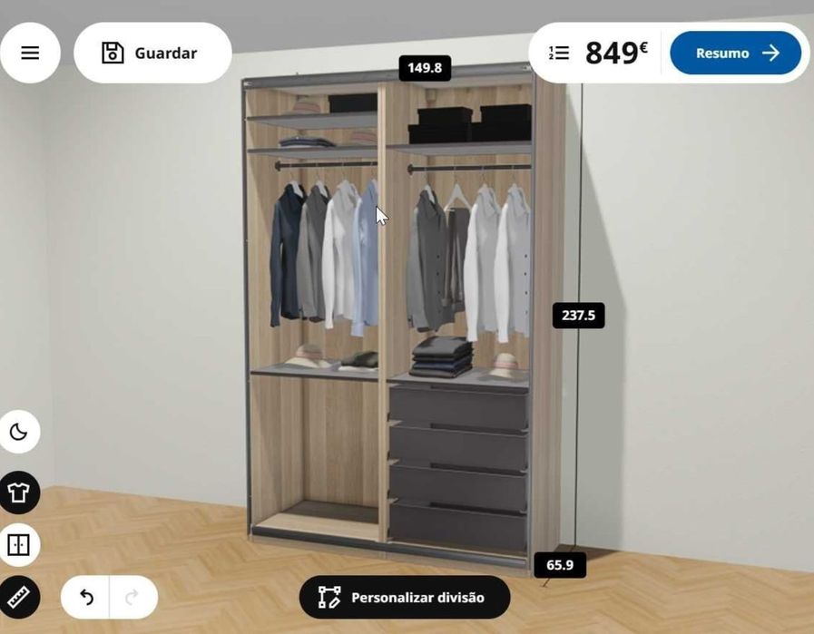 Roupeiro IKEA PAX em preto com portas de vidro negro