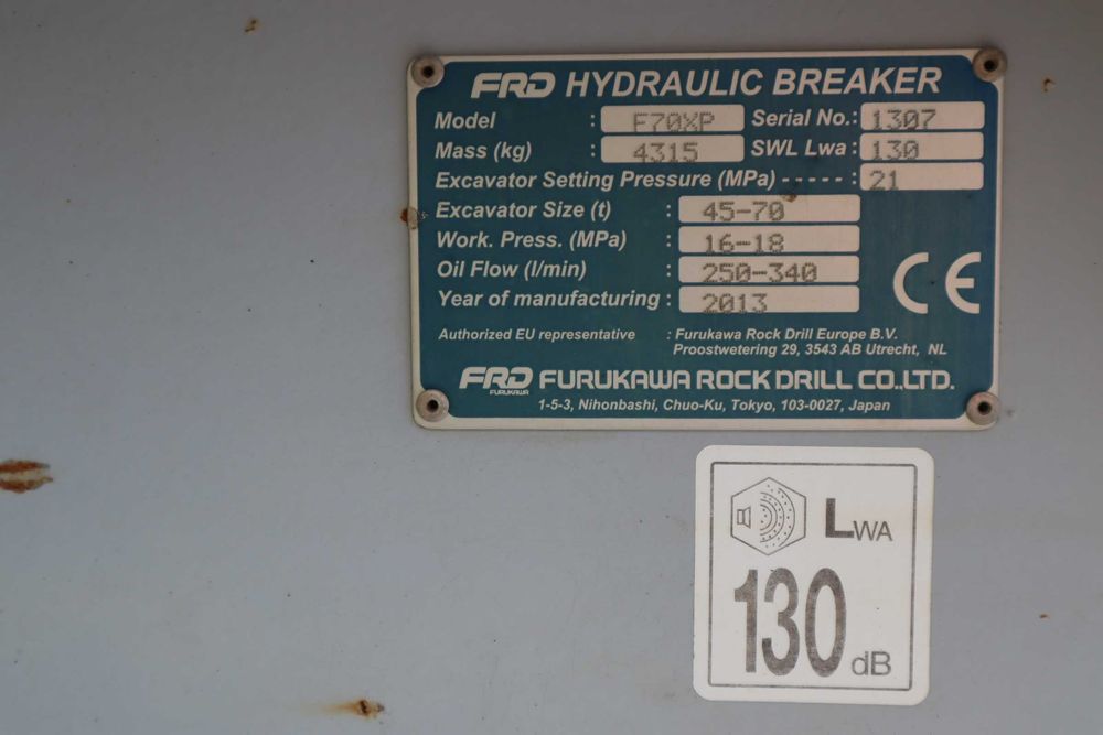 Furukawa F70-XP 2013 4315 kg 45–70 t martelo hidráulico