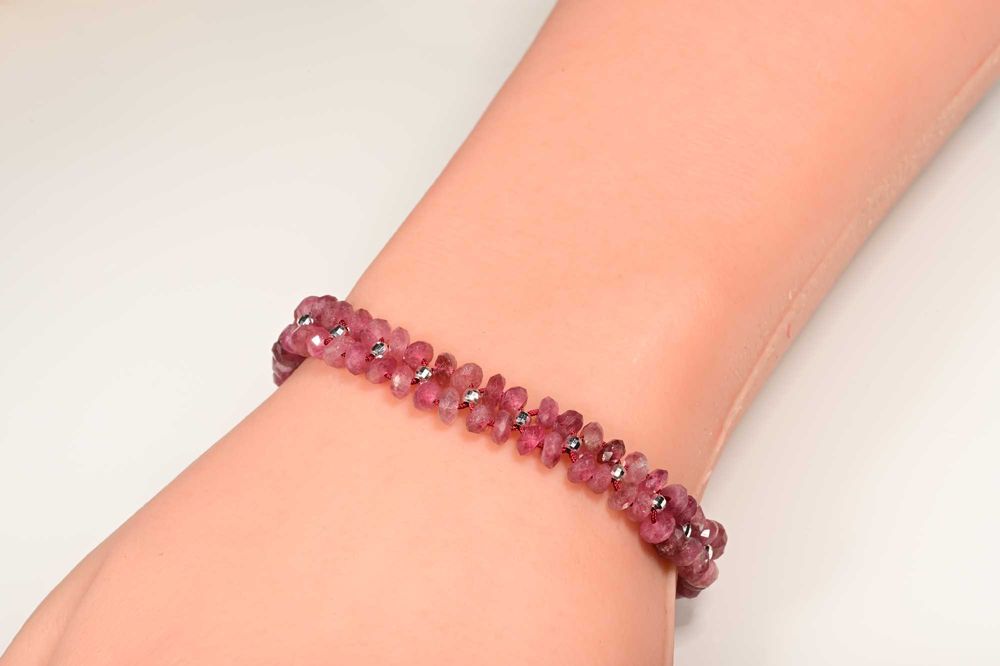 Bransoletka Turmalin Różowy Srebro 925