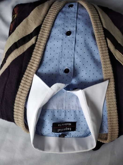 Elagancka błękitna koszula męska R44 (176-182cm) niebieska