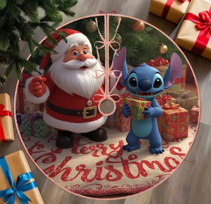 Saia para arvore de natal - Pai natal com Stitch