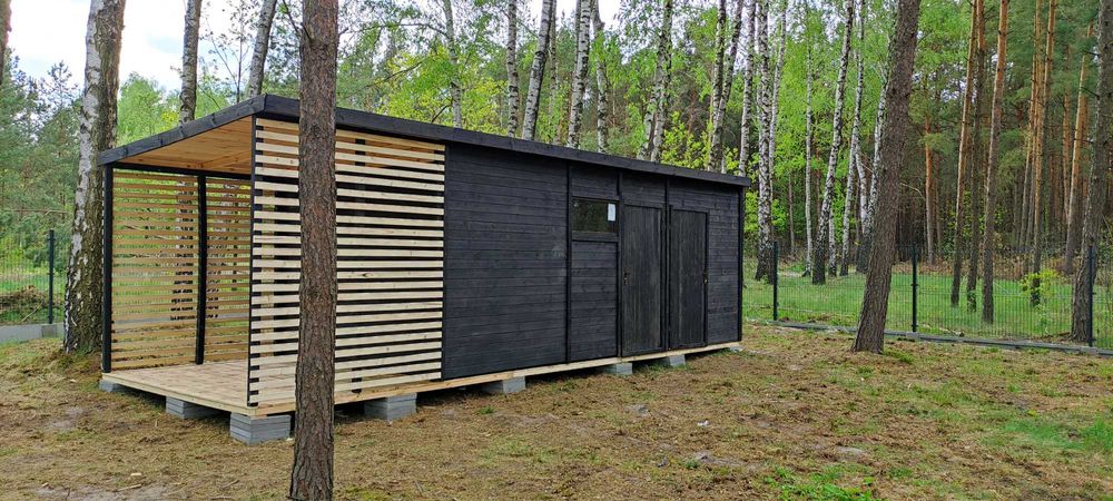 %RATY% Nowoczesny domek narzędziowy z drewutnia zadaszeniem