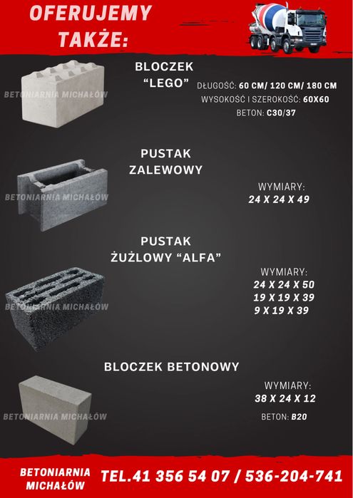 Bloczki betonowe Pustaki Kręgi Materiały Budowlane Betonowe Transport