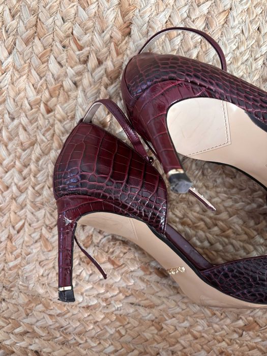 Szpilki Massimo Dutti bordowe, skóra croco, rozmiar 39 — z wadą