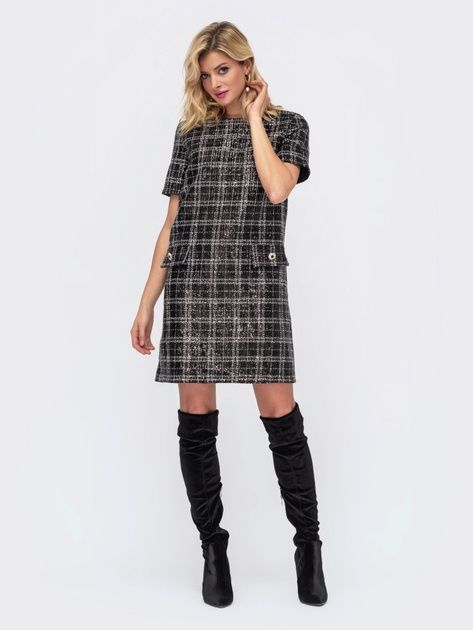 Клетчатое твидовое платье-костюм