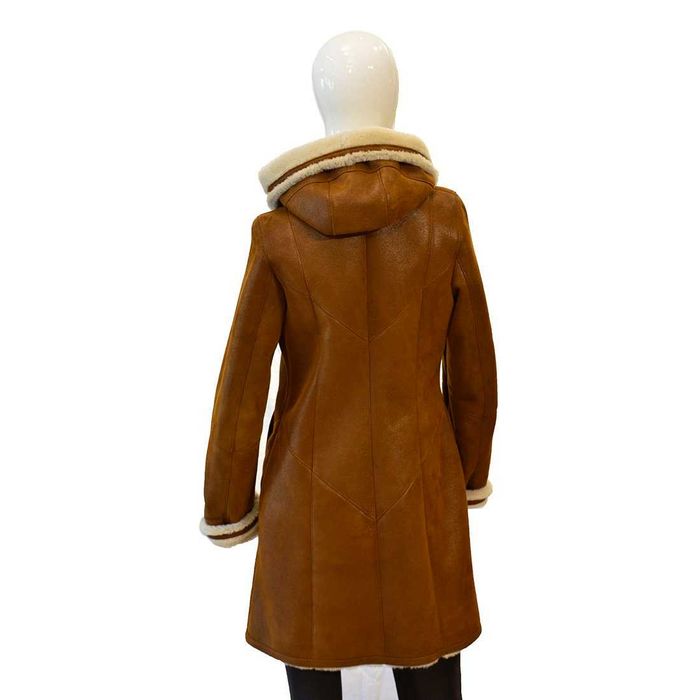 - 20 % Black week Kożuch Damski długi z kapturem Merino
