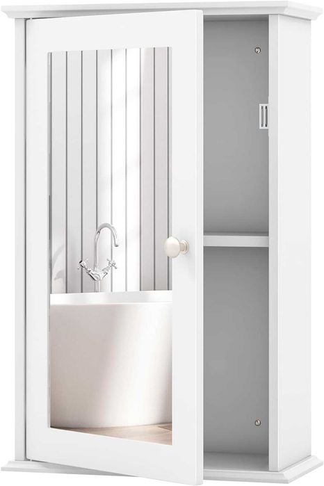 Szafka łazienkowa wisząca z lustrem  biały, 34 x 15 x 53 cm