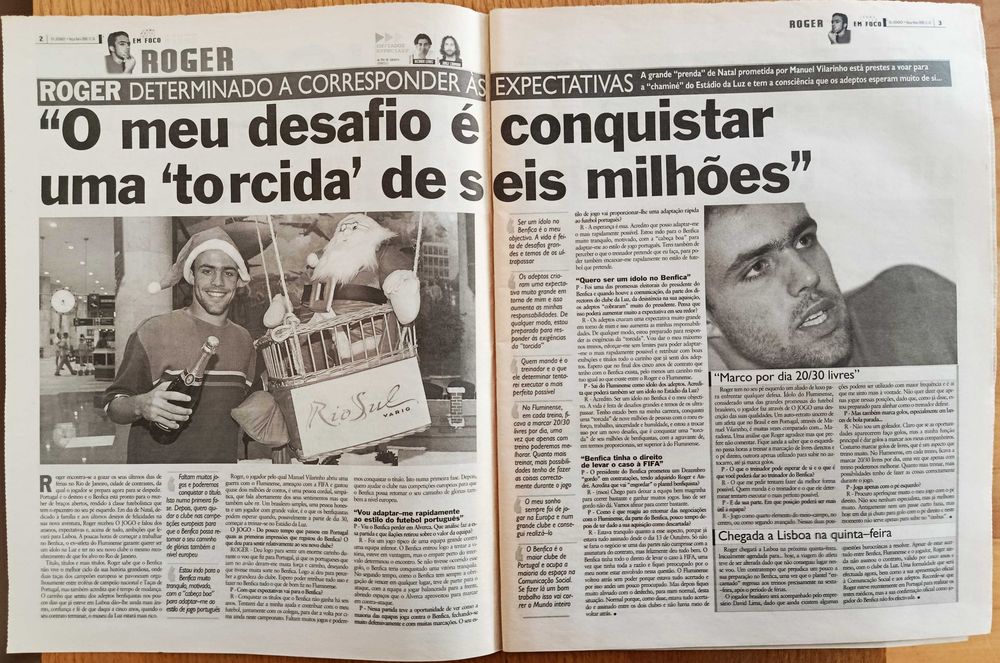 Benfica - entrevistas a Roger e Nuno Gomes - jornal O Jogo de dezembro 2000