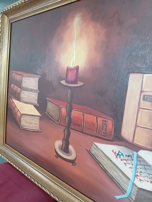 Pintura a óleo de Fernando Silva  1,25 mtr x 0,75 mt moldura entalhada dourada