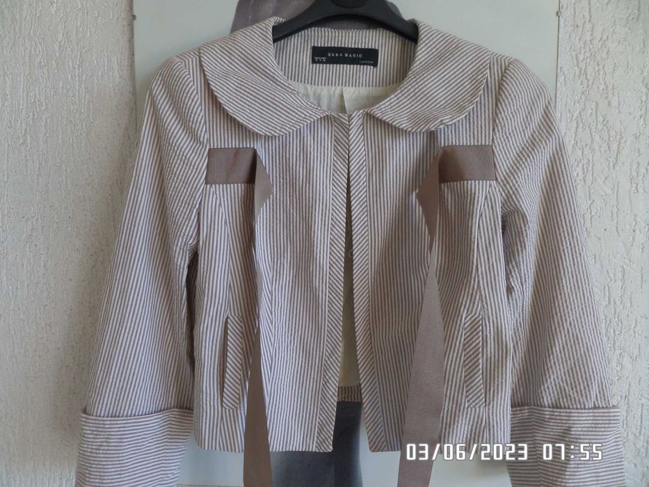 Zara krótka marynarka w paseczki z kokardą xs