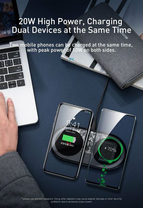 Бездротова зарядка BASEUS Simple 2 in 1 Wireless Charger Turbo Edition