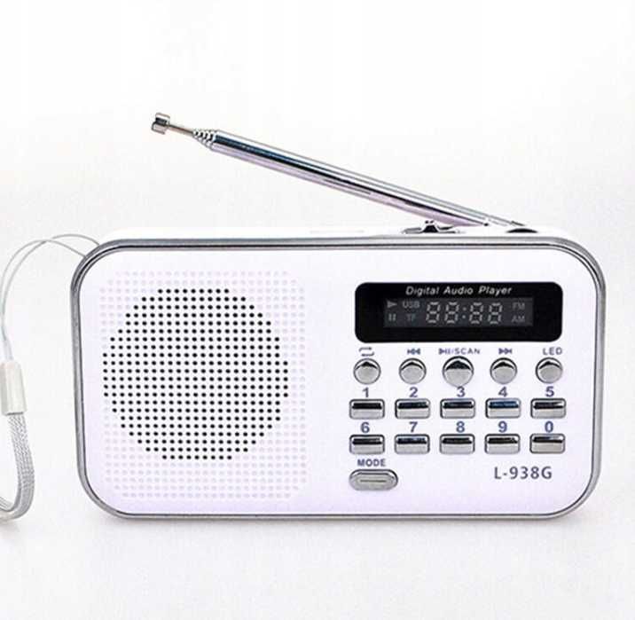 Przenośne radio FM z USB, SD, MP3 + akumulator