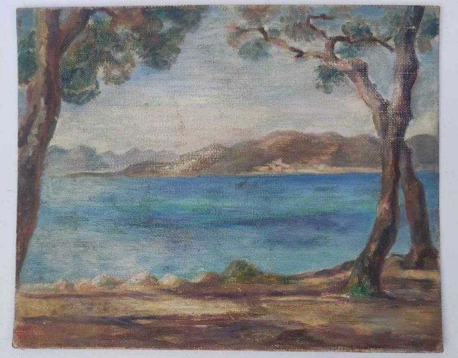 Paisagem Provence mar e montanha - estudo de esboço - Óleo sobre tela