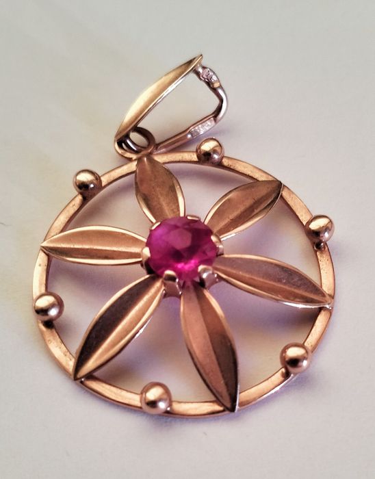 Подвеска, кулон СССР золото 583 пробы с рубином