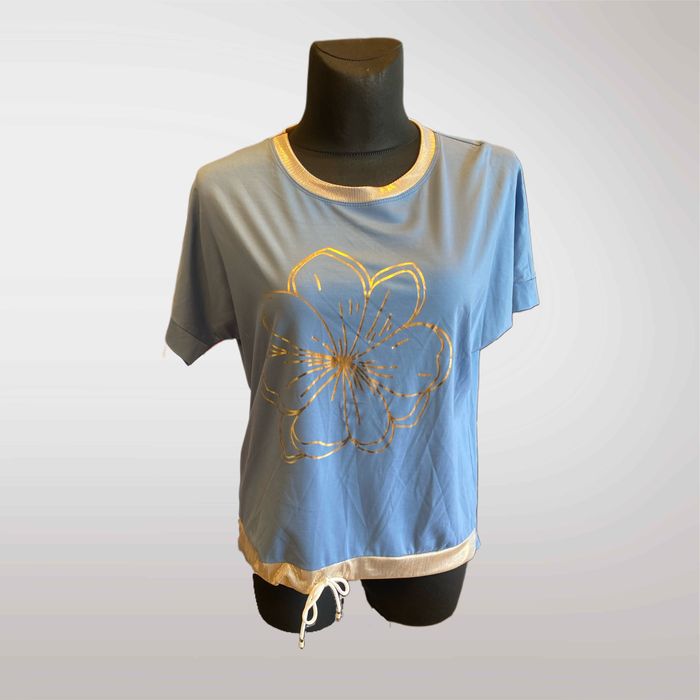 Bluzka z Kwiatem Wiskoza ze Złotym Niebieski