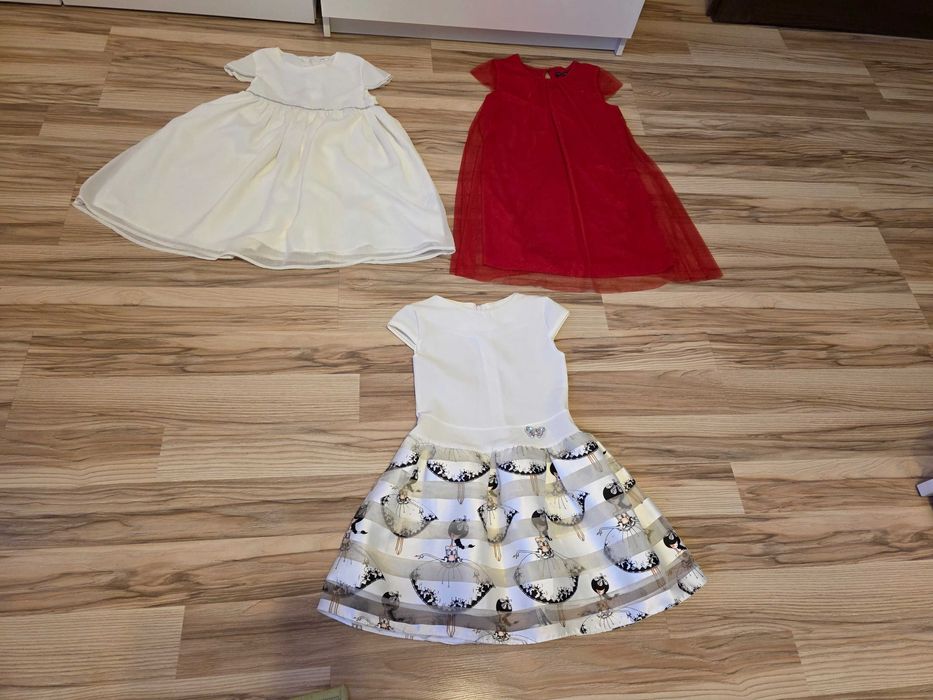 Dziewczęca 3 Szt Sukienka Pokomunijna Wizytowa Biała Czerwona Wesele!