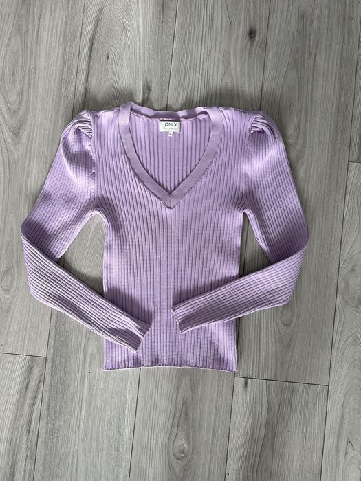 Only elegancka fioletowa bluzka z dlugim rekawem S obcisla dekold