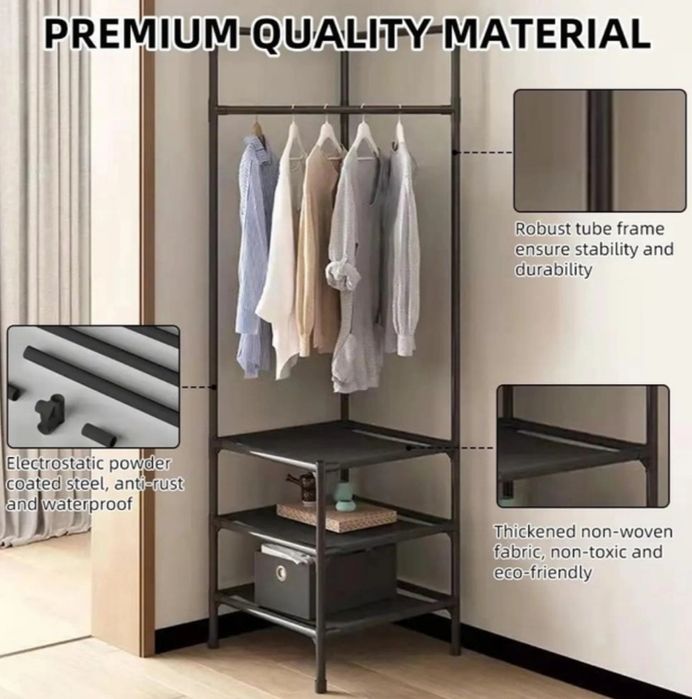 Напольная угловая стойка вешалка для одежды и обуви