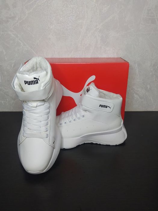 Жіночі зимові білі кросівки Puma/натуральная кожа/белые ботинки пума