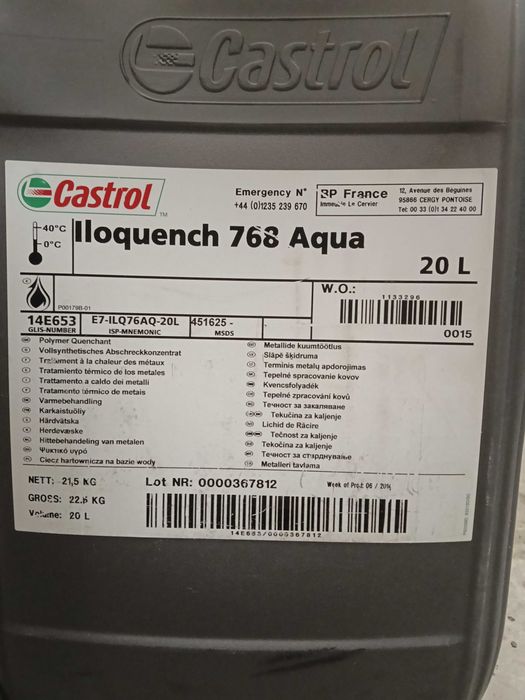 Castrol Iloquench 768 Aqua 20L | Ciecz hartownicza NOWA Fabryczna Plomba