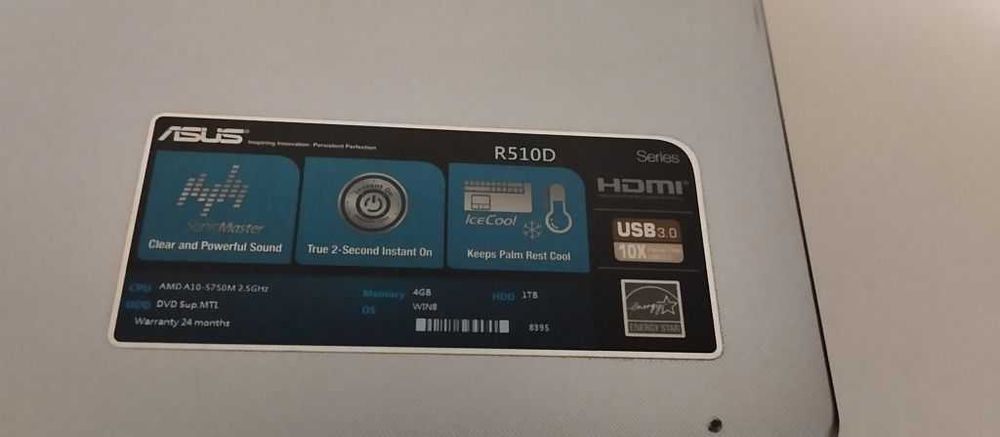 Laptop AsusR510d AMD-A10 5750M 8GB ram SSD128GB RADEON 8650G+8600M 3GB