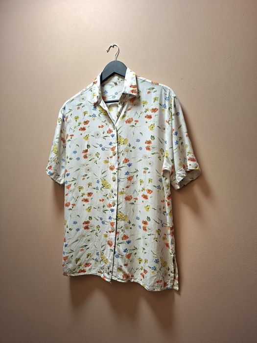 Koszula retro vintage floral kwiaty len wiskoza L
