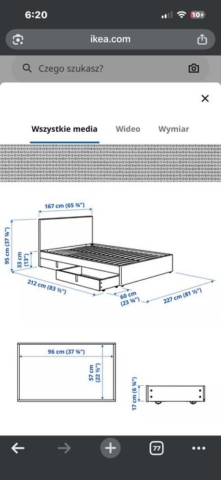 Okazja!!!Łóżko IKEA z 2 szufladami