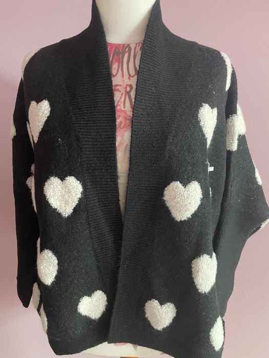 Cudny sweter kardigan 3D w serduszka oversize 40/42/44/46/48/50