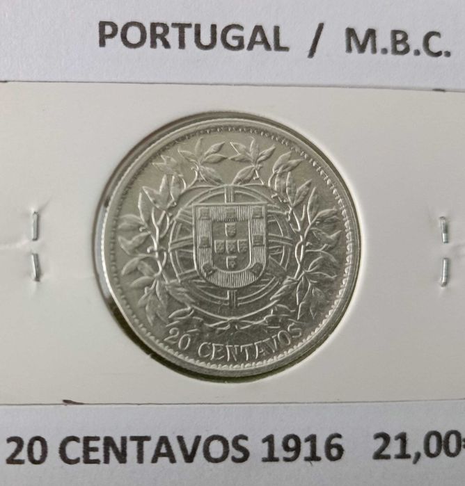2 moedas de 20 Centavos 1913 / 1916  1ª República Portuguesa  (Prata)