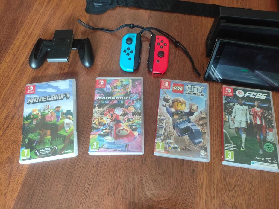 Nintendo Switch 1 v2 + Jogos + Acessórios