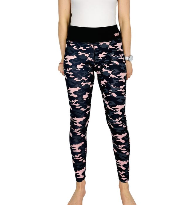 Różowo‑granatowe legginsy moro z pasem M 38