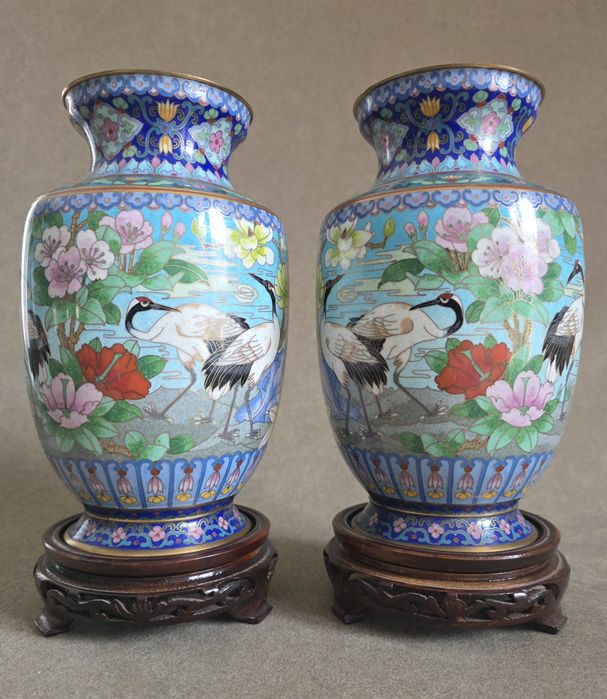 Para dużych wazonów Cloisonne, Emaliowana Komórkowa, Chiny