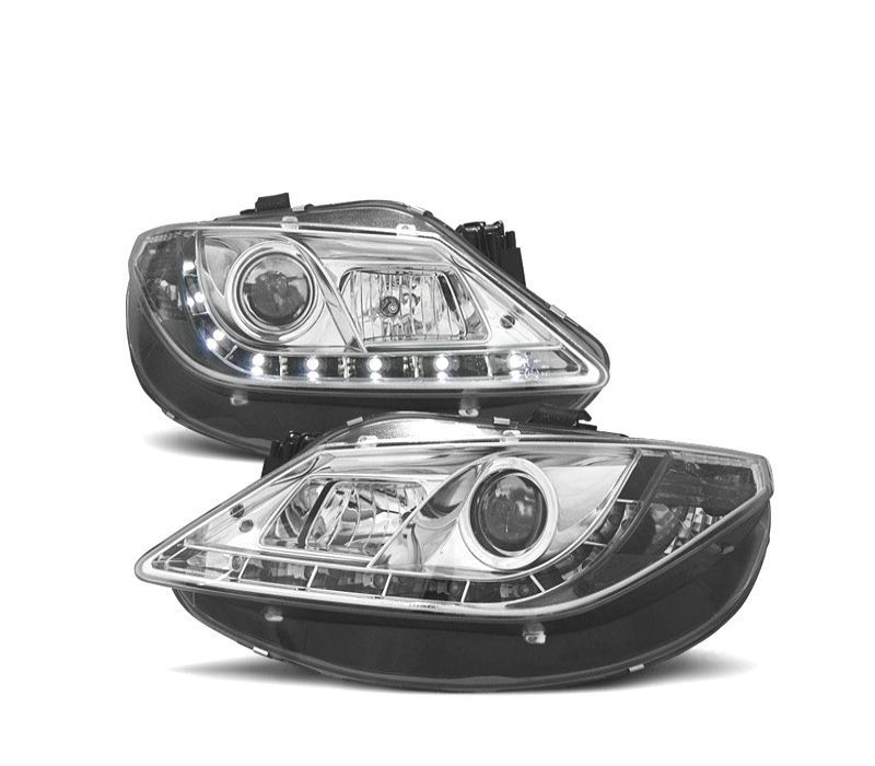 FARÓIS SEAT IBIZA 6J 08-12 LUZ DIURNA LED FUNDO CROMADO