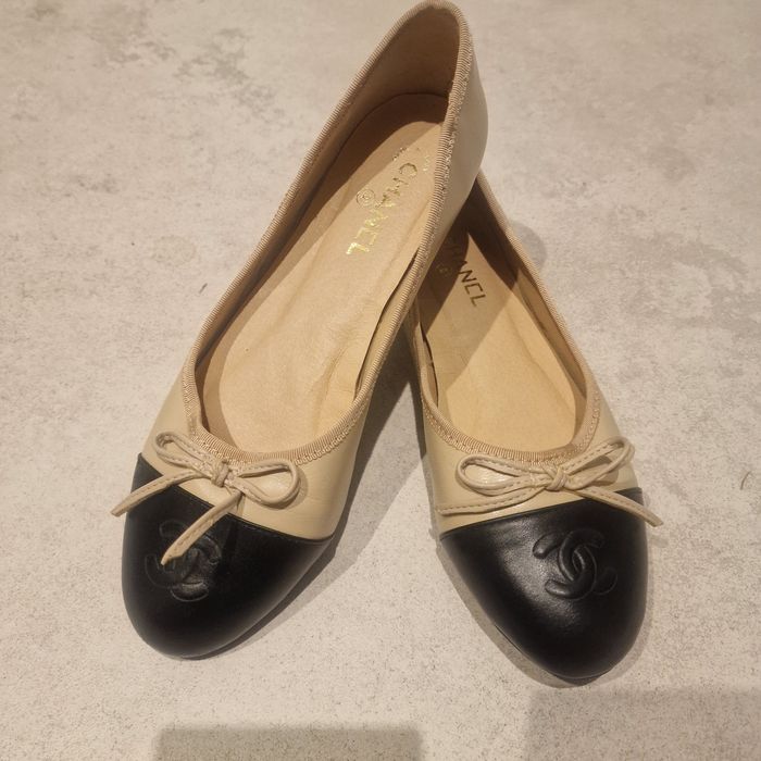 Baleriny Chanel  beżowo czarne rozmiar 37 wkładka 23cm